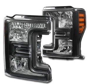 For 2017 2018 2019 Ford F250 F350 Superduty Pickup Halogen Black Headlight Lamp - Picture 1 of 12