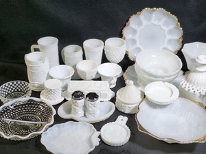 vintage 30  WHITE MILK GLASS MIXED LOT  - Picture 1 of 24