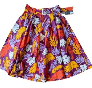 Worthington Skirt Women’s 12 Purple Yellow Floral Mid Rise Midi Pleated Palm NWT - Picture 1 of 7
