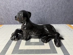 MCM Vintage Black Ceramic Dog Figurine Sculpture Glossy Finish - Picture 1 of 9