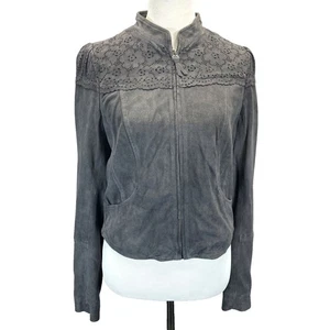 Chaqueta Anthropologie Elevenses Mujer Talla 8 Gris Gamuza Ojales Detalle Recortado Cremallera - Imagen 1 de 11
