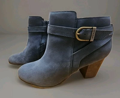 Botines Cole Haan Grand.OS para mujer 9B azul gamuza tacón bloque hebilla Foto 1 de 4