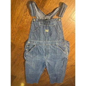 Vintage Y2K Old Navy Blue Jeans Denim Overalls Women's XL Cropped Leg Distressed - Picture 1 of 6