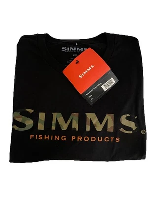 Simms Fishing Shirt Mens XXL Black CAMO Spellout Logo T Shirt Tee NWT - Image 1 of 3