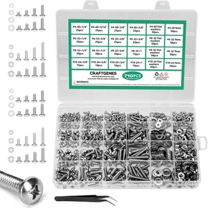 710PCS Maschinenschrauben Muttern und Unterlegscheiben Sortiment Kit, Edelstahl #4-40#... - Bild 1 von 8