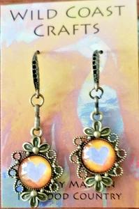 Bronze Heart Glass Pendant Earrings - Picture 1 of 1