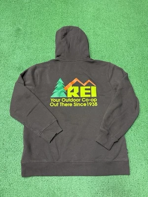 REI Co-Op Mens REI Logo Hoodie Fleece Size Medium Brown Outdoors Gorpcore MARKED - Image 1 of 4