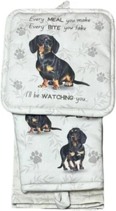 Black Dachshund 3-Piece Kitchen Set - Oven Mitt, Pot Holder & Kitchen Towel Set - Picture 1 of 1