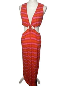Neu mit Etikett Show Me Your Mumu Maizy ausgeschnittenes Kleid orange pink Maxi Strick Größe Large - Bild 1 von 17
