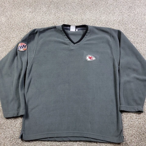 NFL Kansas City Chiefs Fleece Sweatshirt Mens Large V Neck Long Slv Miller Lite Cover