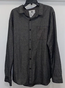 On The Byas Mens Long Sleeve Button Down Shirt grey accent offset striped pocket - Picture 1 of 9