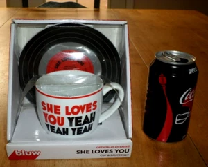 [THE BEATLES] "SHE LOVES YOU YEAH YEAH", Ceramic Coffee Cup & SAUCER DISH, [NIB] - Picture 1 of 10