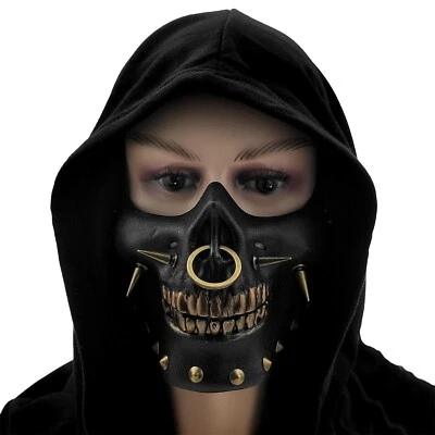 Esqueleto Calavera Media Máscara Facial Fiesta Juegos con disfraces Hip Hop Punk Spike Máscara  Foto 1 de 2