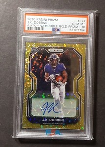 2020 Panini Prizm JK Dobbins No Huddle Gold Prizm Auto 2/10 PSA 10 Pop 1 Ravens 