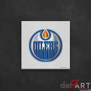 24"X24" Edmonton Oilers - 3D Badge over White Leather Open Edition Print - Picture 1 of 3