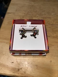 BETSEY JOHNSON GINGERBREAD MEN HUGGIE DROP EARRINGS GOLD NIB - Picture 1 of 8