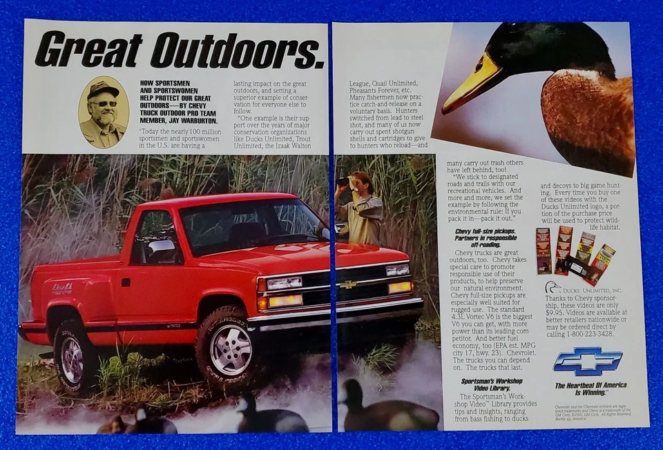 Camioneta pickup Chevy 1991 tamaño completo original 2 páginas excelente anuncio impreso al aire libre Foto 1 de 1