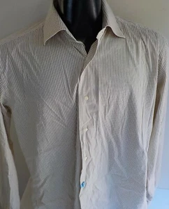 Camisa de vestir MASTAI FERRETTI mezcla algodón talla 17 marfil/marrón a rayas - Imagen 1 de 5