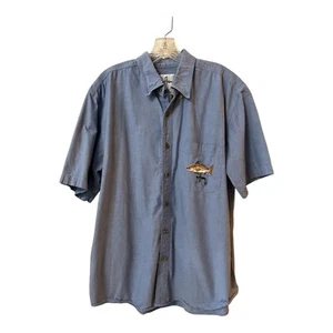Guy Harvey Short-Sleeve Button-Up Shirt – Denim Look – 100% Cotton – Large - Picture 1 of 3