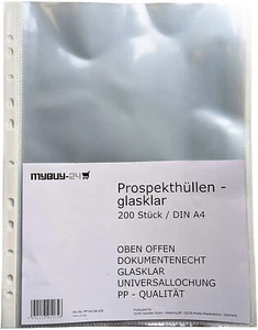 200er Pack Prospekthüllen A4 glasklar transparent Klarsicht Folie Hüllen Ordner - Bild 1 von 3