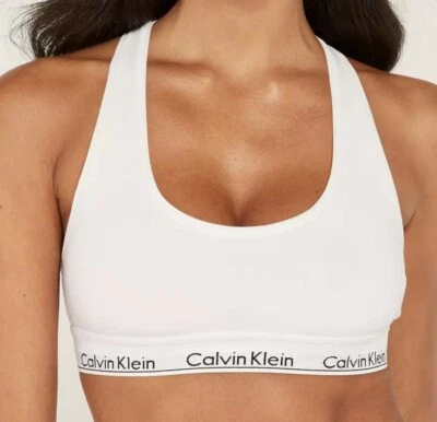 CALVIN KLEIN Modern Cotton Unlined White Black Bralette Bra NEW Womens Sz L XL - Image 1 of 4