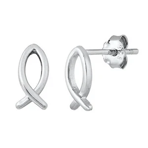 ICHTHYS "JESUS Fish" Post Earrings in SOLID Sterling Silver - NEW! - Picture 1 of 4