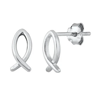 ICHTHYS "JESUS Fish" Post Earrings in SOLID Sterling Silver - NEW! - Image 1 of 4