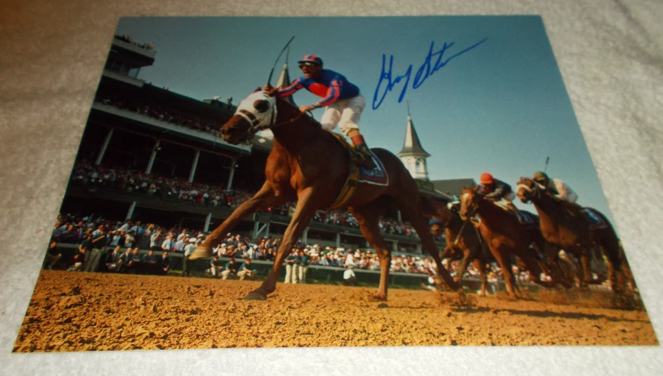 FOTO DE CARRERAS DE CABALLOS 8x10 firmada por Gary Stevens Thunder Gulch 1995 Kentucky Derby  Foto 1 de 1