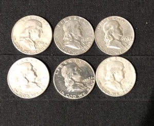 Lot von (6) Franklin Half Dollars 90% Silbermünzen - Bild 1 von 4