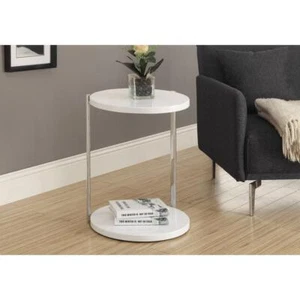 End Table Particle Board Sturdy And Stylish Chrome Metal Round Glossy White - Picture 1 of 3