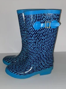 L.L. Bean Wellie Rain Boots Kids Sz 3 Blue Fish Waterproof Puddle Stompers Tall - Imagen 1 de 12