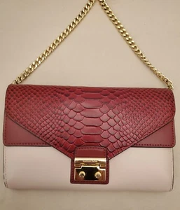 Michael Kors Sloan Crossbody Large Envelope Wallet Snakeskin Burgundy Blush - Picture 1 of 16