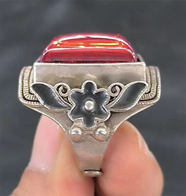 1.1"Old Miao nationality silvering purple jade flowers&plants flexible Ring - Image 1 of 4