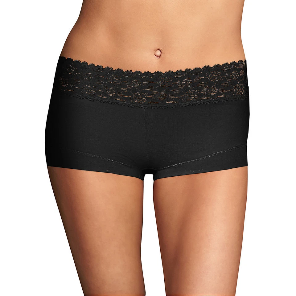 Maidenform 40859 Cotton Dream Boyshort With Lace Size 6 Black