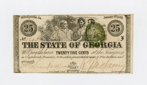 1863 Cr.15 25c The State of GEORGIA Note - CIVIL WAR Era Cover