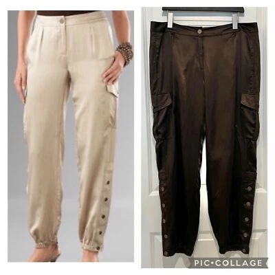 Chico's Casablanca Marrón Mezcla Seda/Algodón Satinado Carga Joggers Talla 3 (XL/16) Foto 1 de 4