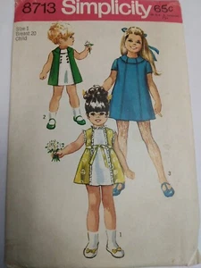 Dress Tent A Line Girls 1 12M Simplicity 8713 Sewing Pattern VTG 70s Short Lines - Picture 1 of 6