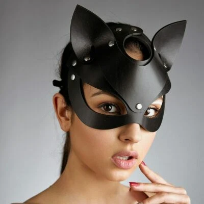 Costume maschera gatto pelle pu donna sex maschere mezza faccia maschere cosplay festa - Immagine 1 di 4