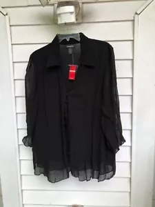 BLACK~SHEER~PLUS~18/20~SEXY~DRESSY~AVENUE~SHIRT~TOP~BLOUSE~BUTTON UP~NEW - Picture 1 of 1