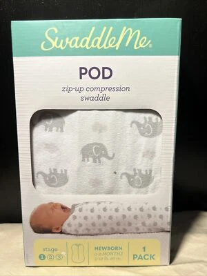 Envoltura de compresión con cremallera SwaddleMe Pod (elefantes grises) 0-2 meses paquete de 1 Foto 1 de 2
