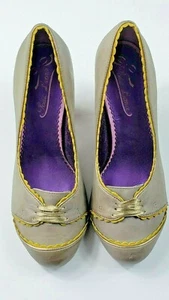 Zapatos de bomba de cuero amarillo gris con licencia poética Orient Express talla 6,5M - Imagen 1 de 6