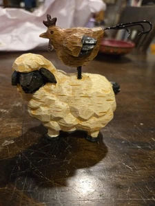 Rustic Farmhouse Vintage Wooden Hen And Sheep Folk Art Decor - Picture 1 of 7