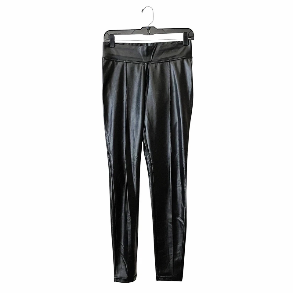 Leggings de cuero sintético tono para mujer talla S negros elásticos tiro alto moto Foto 1 de 4