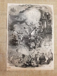 Buon Natale! Incisione o antica stampa nel 1880 Disegno di Dante Paolocci - Imagen 1 de 1