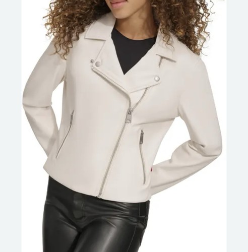 OFF WHITE Giacca ecopelle Levi’s donna grande bianco sporco panna moto biker moto