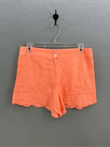 Juliet Dunn London Womens Orange Tonal Hand Embroidery High Waist Shorts Size 6 - Picture 1 of 11