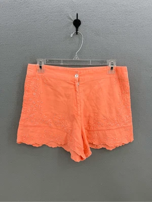 Juliet Dunn London Womens Orange Tonal Hand Embroidery High Waist Shorts Size 6 - Image 1 of 4