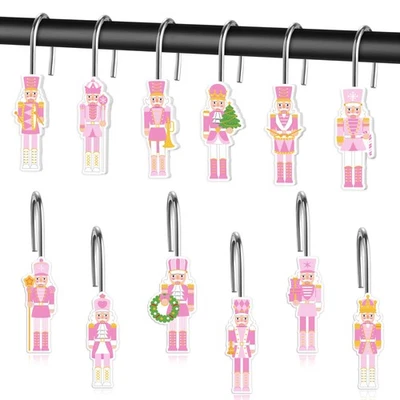 Ganchos para Cortina de Ducha de Navidad - 12 Piezas Percha Decorativa Rosa Cascanueces Navidad... Foto 1 de 4
