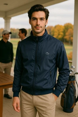 VTG Lacoste 80s Full Zip Jacket Windbreaker Packable Hood Men Size Large - Image 1 of 4