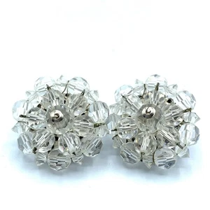 Pendientes clip racimo cuentas transparentes vintage - Imagen 1 de 9